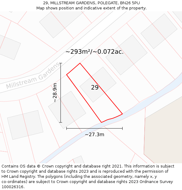 29, MILLSTREAM GARDENS, POLEGATE, BN26 5PU: Plot and title map
