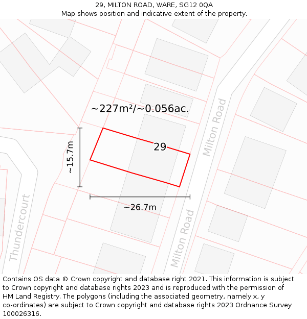 29, MILTON ROAD, WARE, SG12 0QA: Plot and title map