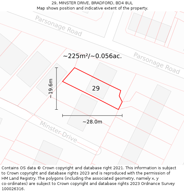29, MINSTER DRIVE, BRADFORD, BD4 8UL: Plot and title map