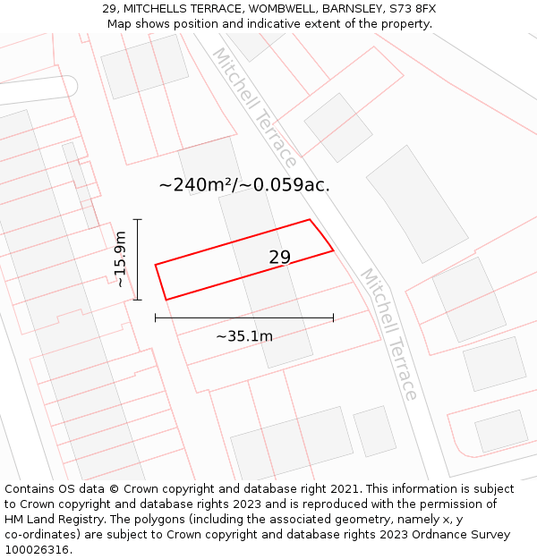 29, MITCHELLS TERRACE, WOMBWELL, BARNSLEY, S73 8FX: Plot and title map