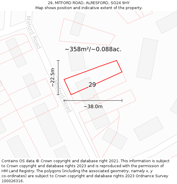 29, MITFORD ROAD, ALRESFORD, SO24 9HY: Plot and title map
