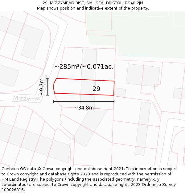 29, MIZZYMEAD RISE, NAILSEA, BRISTOL, BS48 2JN: Plot and title map