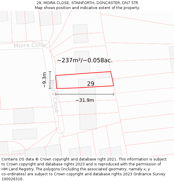 29, MOIRA CLOSE, STAINFORTH, DONCASTER, DN7 5TR: Plot and title map