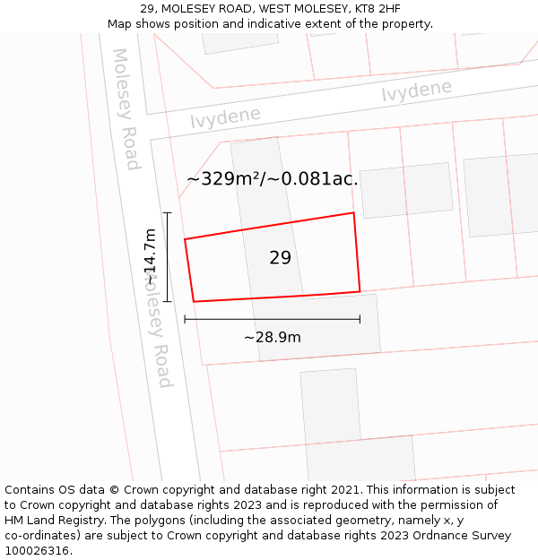 29, MOLESEY ROAD, WEST MOLESEY, KT8 2HF: Plot and title map