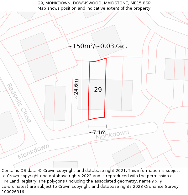29, MONKDOWN, DOWNSWOOD, MAIDSTONE, ME15 8SP: Plot and title map
