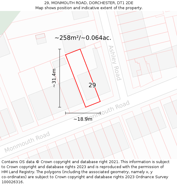 29, MONMOUTH ROAD, DORCHESTER, DT1 2DE: Plot and title map