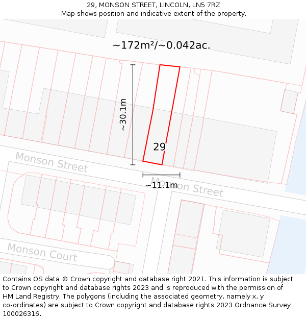 29, MONSON STREET, LINCOLN, LN5 7RZ: Plot and title map