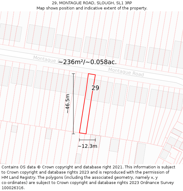 29, MONTAGUE ROAD, SLOUGH, SL1 3RP: Plot and title map