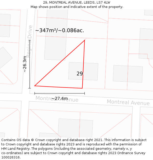 29, MONTREAL AVENUE, LEEDS, LS7 4LW: Plot and title map