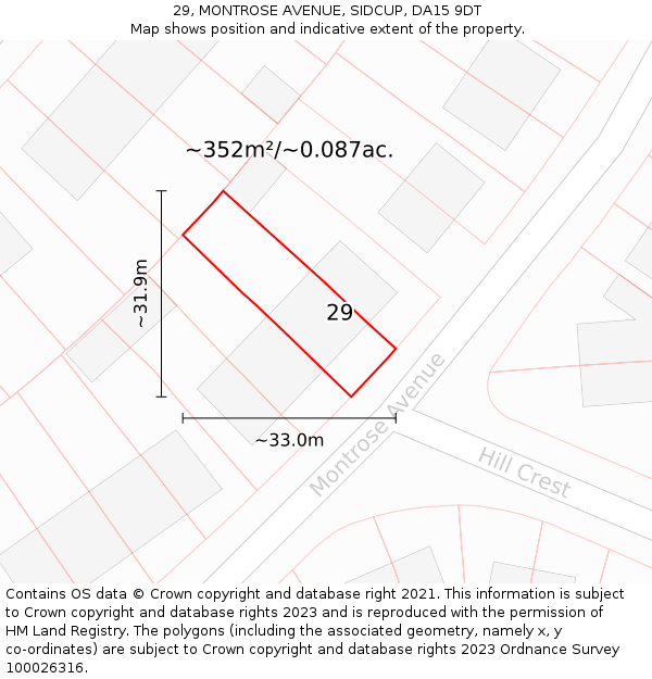 29, MONTROSE AVENUE, SIDCUP, DA15 9DT: Plot and title map