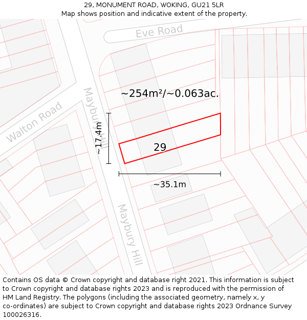 29, MONUMENT ROAD, WOKING, GU21 5LR: Plot and title map