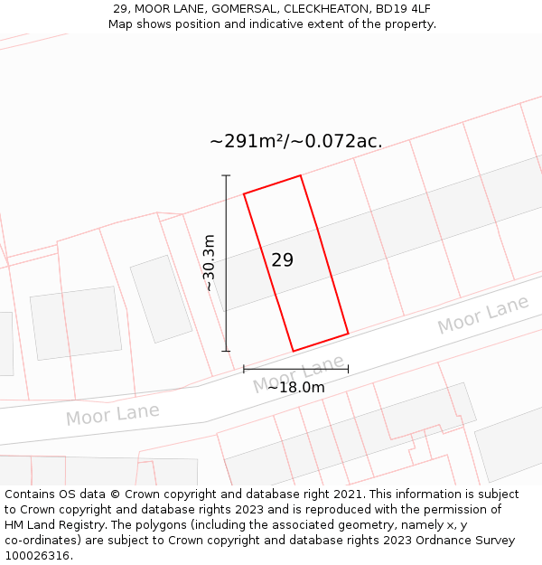 29, MOOR LANE, GOMERSAL, CLECKHEATON, BD19 4LF: Plot and title map