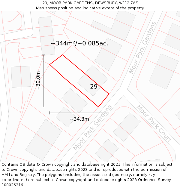 29, MOOR PARK GARDENS, DEWSBURY, WF12 7AS: Plot and title map