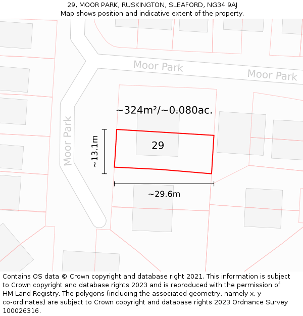 29, MOOR PARK, RUSKINGTON, SLEAFORD, NG34 9AJ: Plot and title map