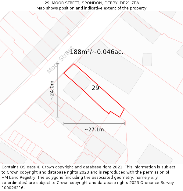 29, MOOR STREET, SPONDON, DERBY, DE21 7EA: Plot and title map