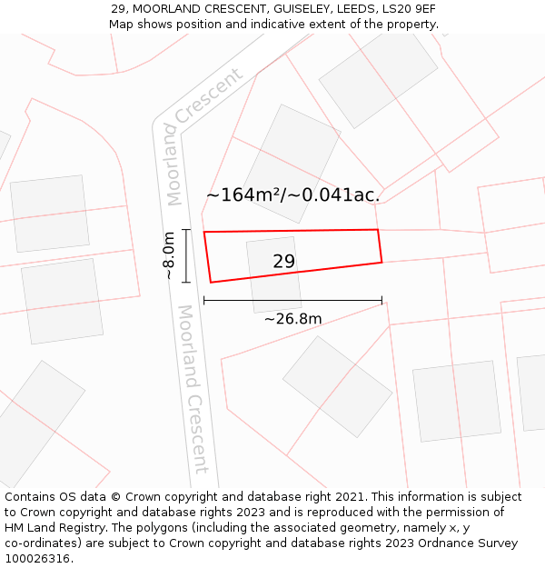 29, MOORLAND CRESCENT, GUISELEY, LEEDS, LS20 9EF: Plot and title map