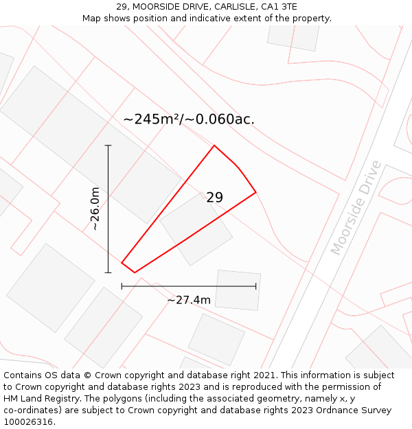 29, MOORSIDE DRIVE, CARLISLE, CA1 3TE: Plot and title map