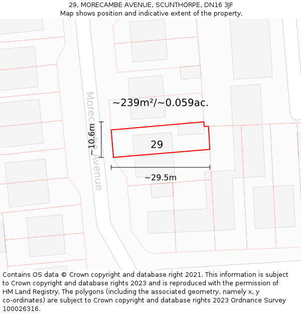 29, MORECAMBE AVENUE, SCUNTHORPE, DN16 3JF: Plot and title map