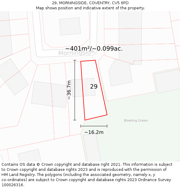29, MORNINGSIDE, COVENTRY, CV5 6PD: Plot and title map