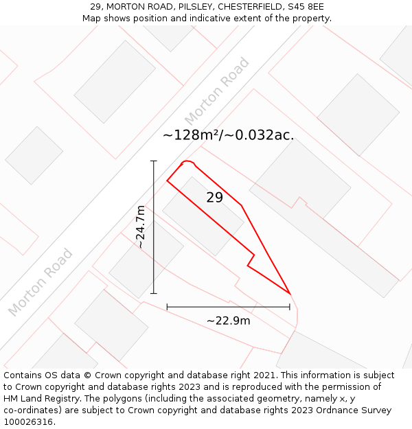 29, MORTON ROAD, PILSLEY, CHESTERFIELD, S45 8EE: Plot and title map