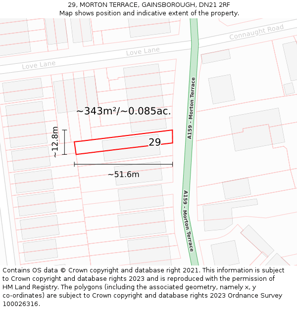 29, MORTON TERRACE, GAINSBOROUGH, DN21 2RF: Plot and title map