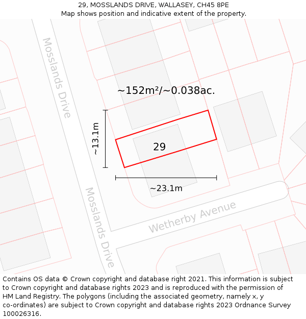 29, MOSSLANDS DRIVE, WALLASEY, CH45 8PE: Plot and title map