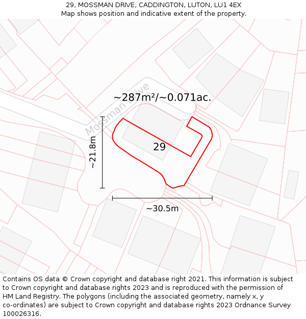 29, MOSSMAN DRIVE, CADDINGTON, LUTON, LU1 4EX: Plot and title map