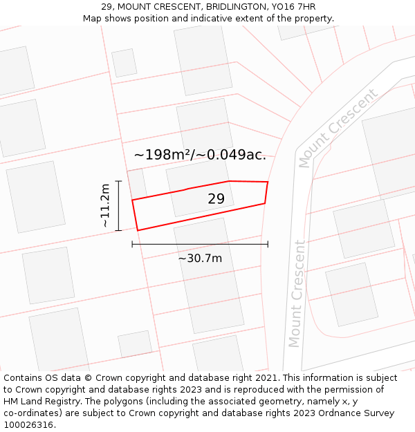 29, MOUNT CRESCENT, BRIDLINGTON, YO16 7HR: Plot and title map