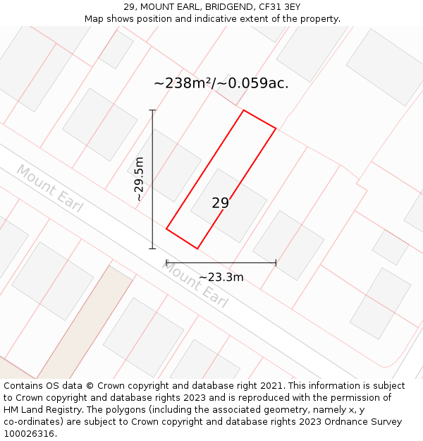 29, MOUNT EARL, BRIDGEND, CF31 3EY: Plot and title map