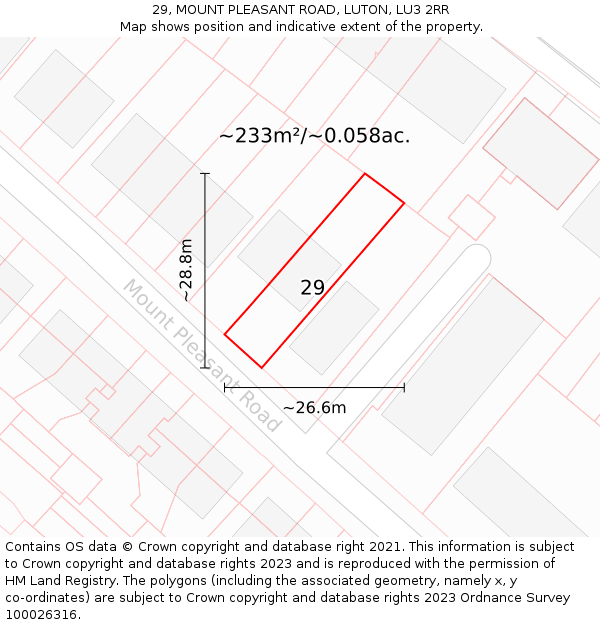 29, MOUNT PLEASANT ROAD, LUTON, LU3 2RR: Plot and title map