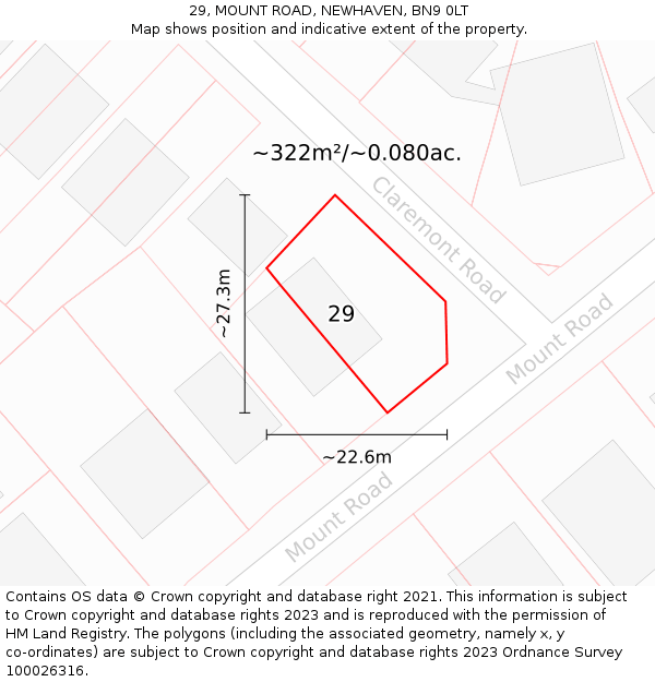 29, MOUNT ROAD, NEWHAVEN, BN9 0LT: Plot and title map