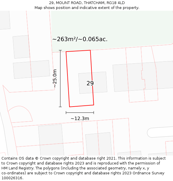 29, MOUNT ROAD, THATCHAM, RG18 4LD: Plot and title map
