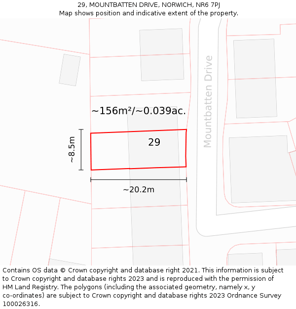 29, MOUNTBATTEN DRIVE, NORWICH, NR6 7PJ: Plot and title map