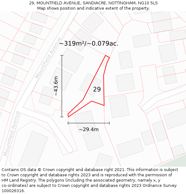 29, MOUNTFIELD AVENUE, SANDIACRE, NOTTINGHAM, NG10 5LS: Plot and title map