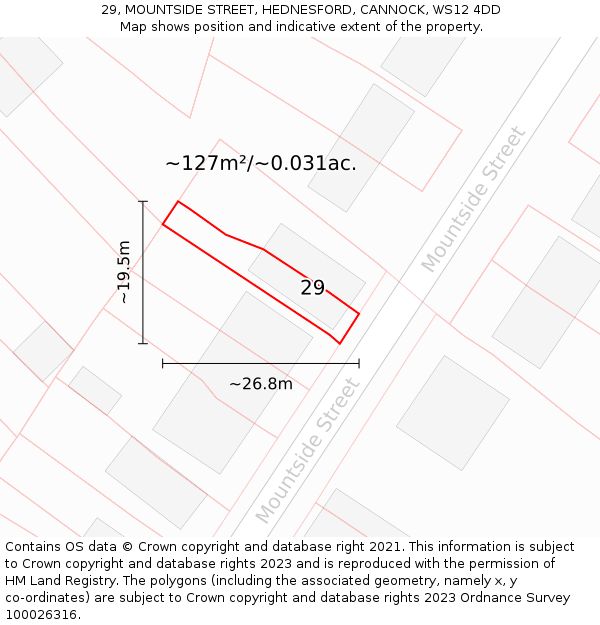 29, MOUNTSIDE STREET, HEDNESFORD, CANNOCK, WS12 4DD: Plot and title map