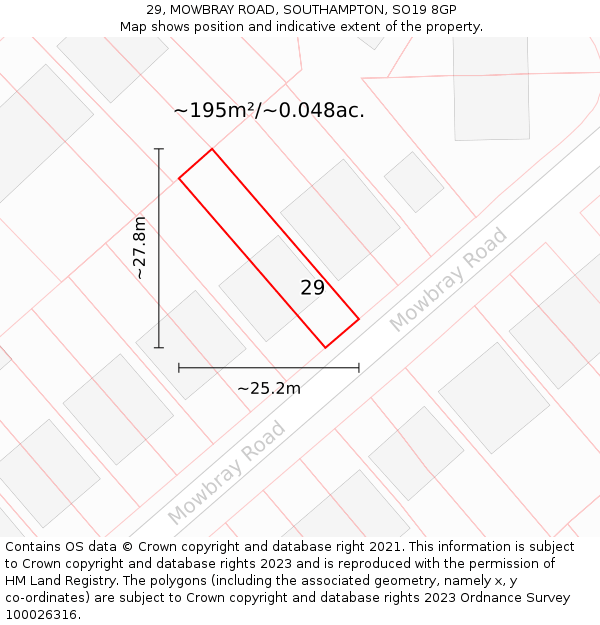 29, MOWBRAY ROAD, SOUTHAMPTON, SO19 8GP: Plot and title map