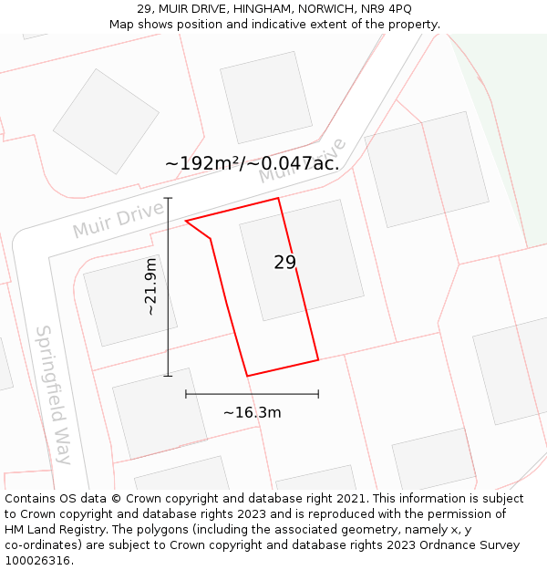 29, MUIR DRIVE, HINGHAM, NORWICH, NR9 4PQ: Plot and title map