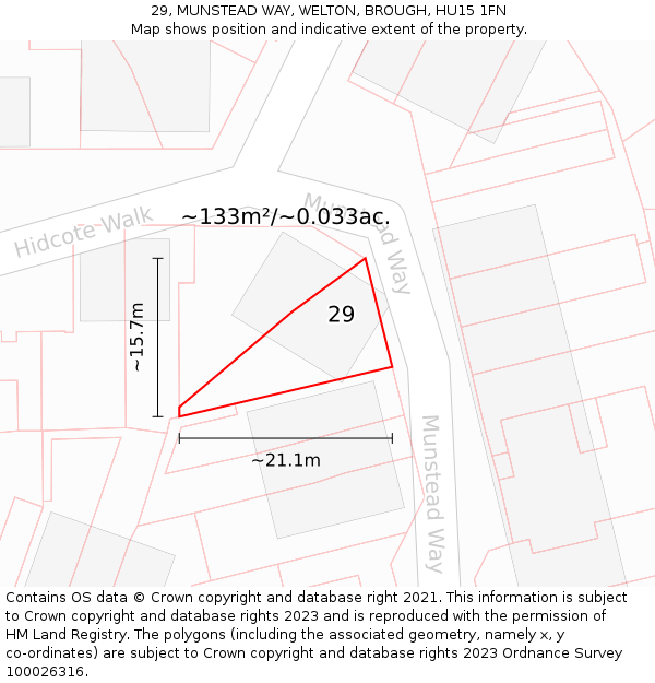 29, MUNSTEAD WAY, WELTON, BROUGH, HU15 1FN: Plot and title map