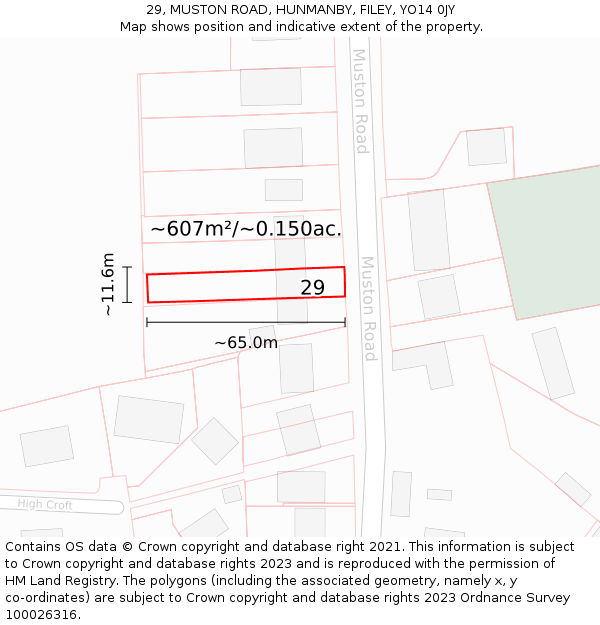 29, MUSTON ROAD, HUNMANBY, FILEY, YO14 0JY: Plot and title map