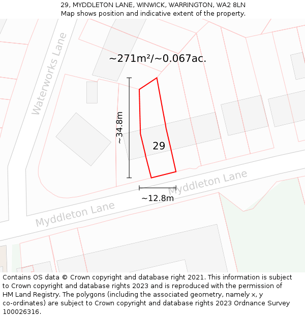 29, MYDDLETON LANE, WINWICK, WARRINGTON, WA2 8LN: Plot and title map