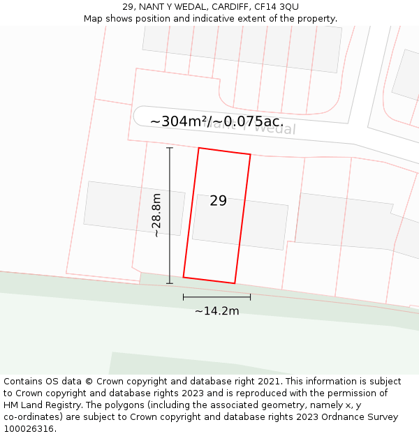 29, NANT Y WEDAL, CARDIFF, CF14 3QU: Plot and title map