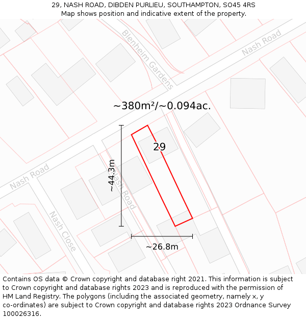 29, NASH ROAD, DIBDEN PURLIEU, SOUTHAMPTON, SO45 4RS: Plot and title map