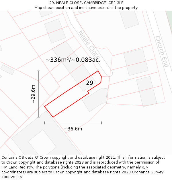 29, NEALE CLOSE, CAMBRIDGE, CB1 3LE: Plot and title map