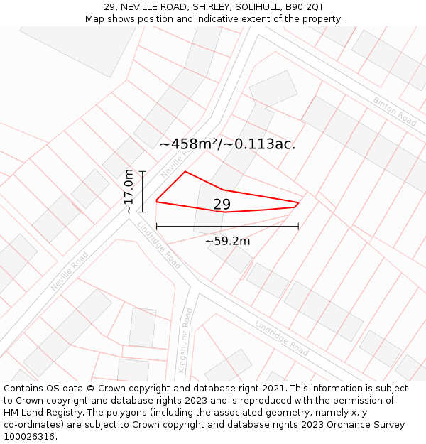 29, NEVILLE ROAD, SHIRLEY, SOLIHULL, B90 2QT: Plot and title map
