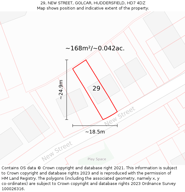 29, NEW STREET, GOLCAR, HUDDERSFIELD, HD7 4DZ: Plot and title map
