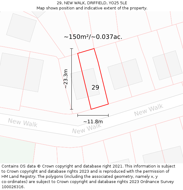 29, NEW WALK, DRIFFIELD, YO25 5LE: Plot and title map