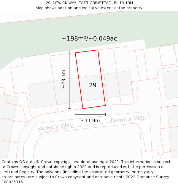 29, NEWICK WAY, EAST GRINSTEAD, RH19 1RN: Plot and title map