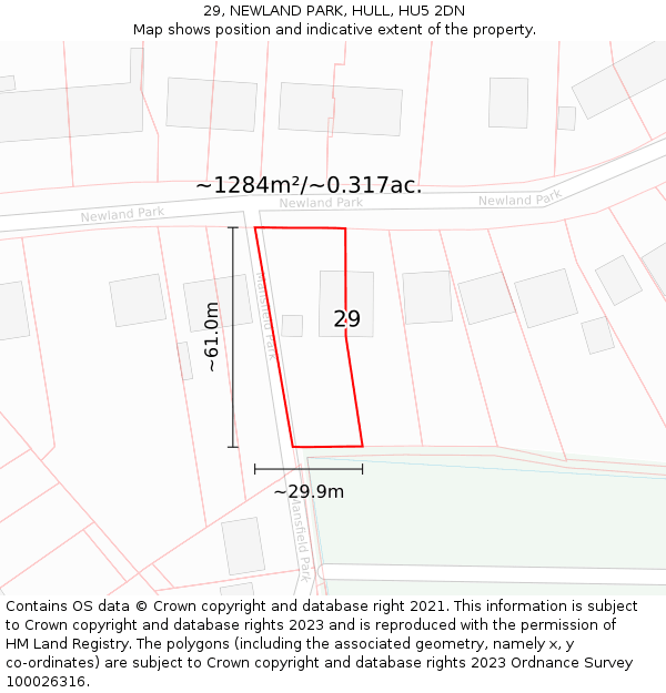 29, NEWLAND PARK, HULL, HU5 2DN: Plot and title map