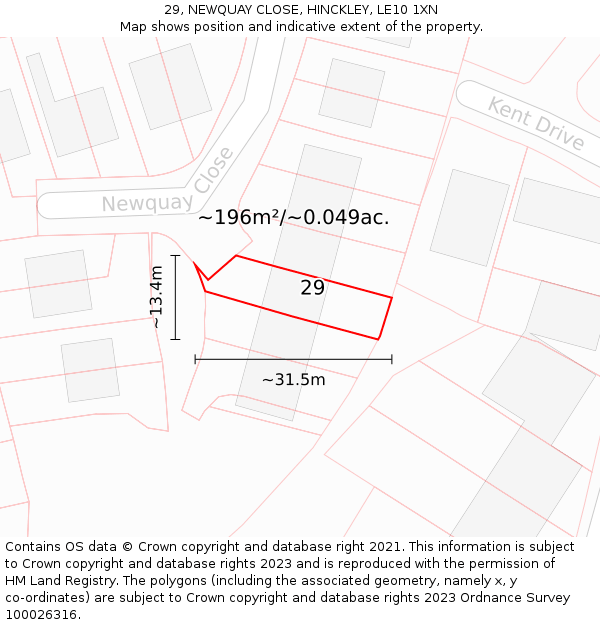 29, NEWQUAY CLOSE, HINCKLEY, LE10 1XN: Plot and title map