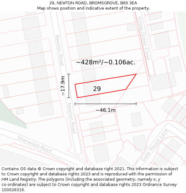 29, NEWTON ROAD, BROMSGROVE, B60 3EA: Plot and title map